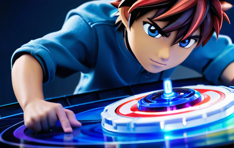 베이블레이드 버스트 모드 특징 - **Prompt:** A dynamic, close-up shot of two Beyblades, one an aggressive red Attack type with sharp ...
